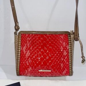 Brahmin Vibrant Red and Gold Crossbody Bag new condition